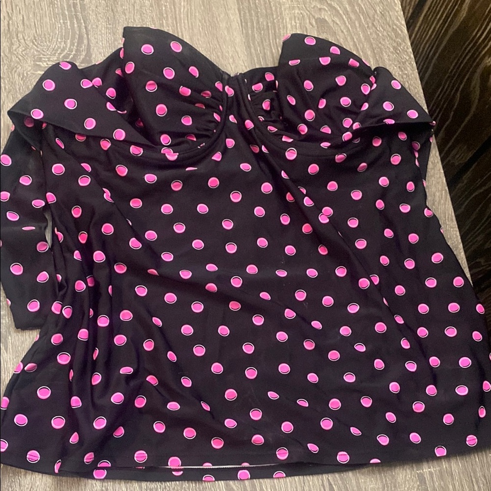 Black and Pink Polka Dot Swim Top